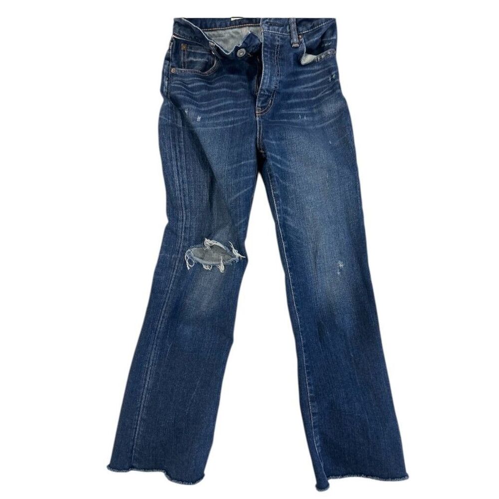 Moussy Vintage High Rise Boot Cut Distressed Raw Hem Denim Jeans Blue 25